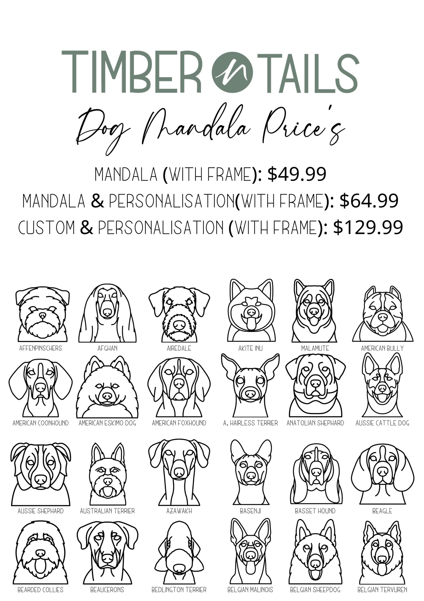 Dog Breed Mandala with Personalisation | 188 breeds available